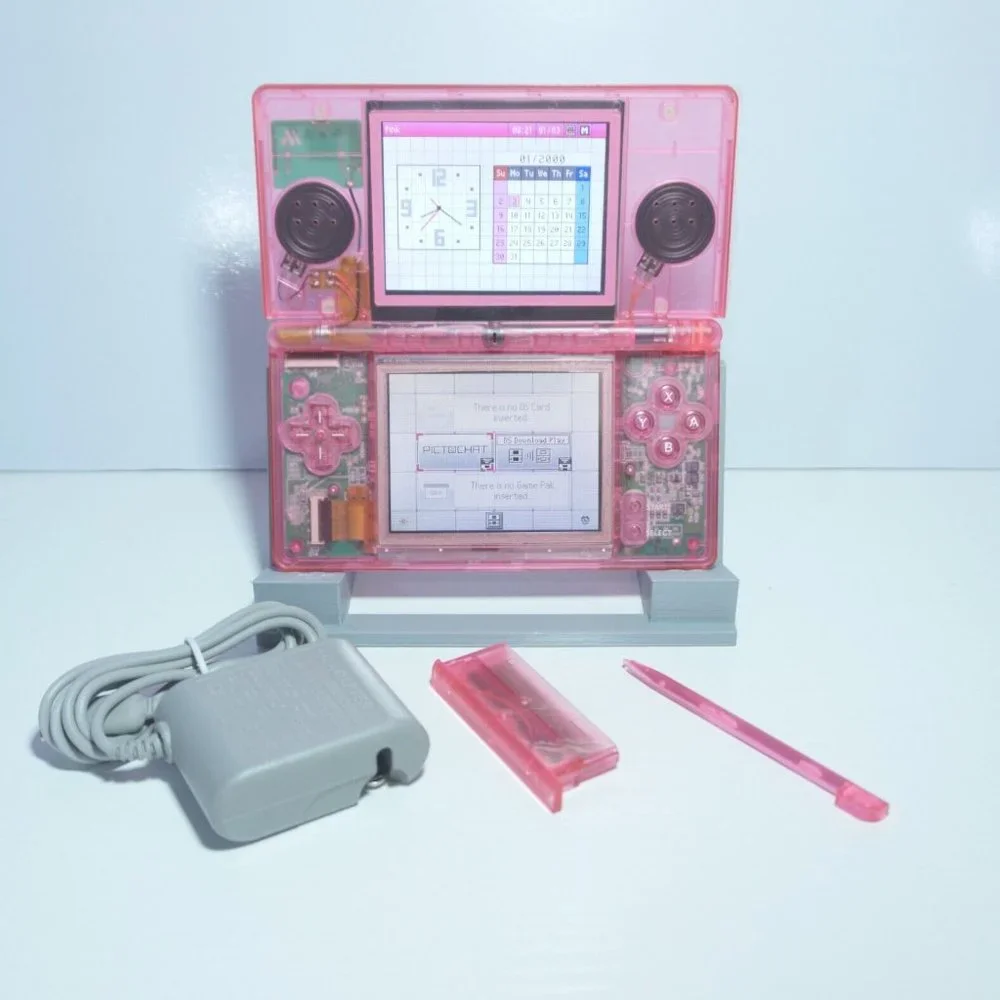 Nintendo DS Lite Transparent Clear Pink Handheld System with Charger & Stylus